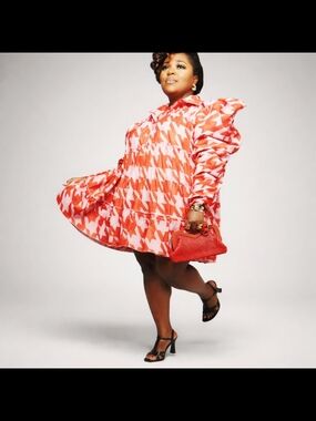 Bold Red & White Houndstooth Tiered Mini Dress